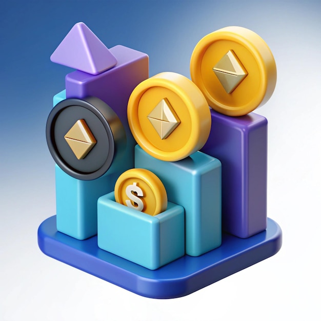 Photo 3d cost of cryptocurrency with arrow down and up eth icon loss or growth icon of exchange of currency modern vector in 3d style