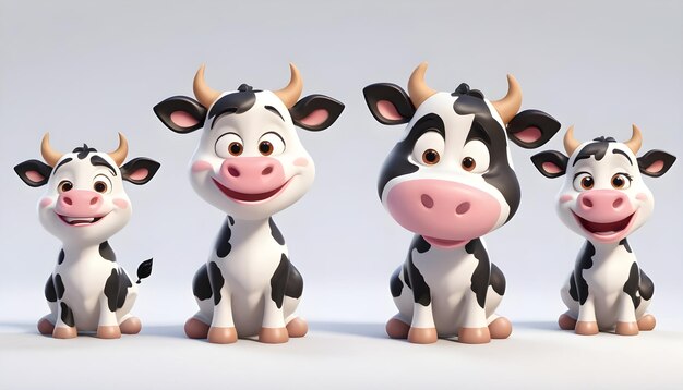 Photo 3d cow character set various pose