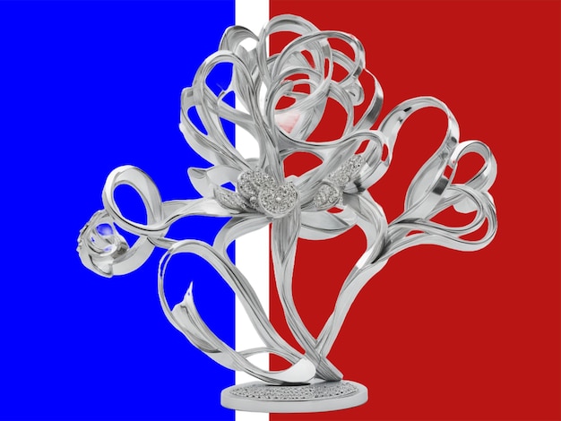 3d Crystal sculpture depicting intertwined roses background