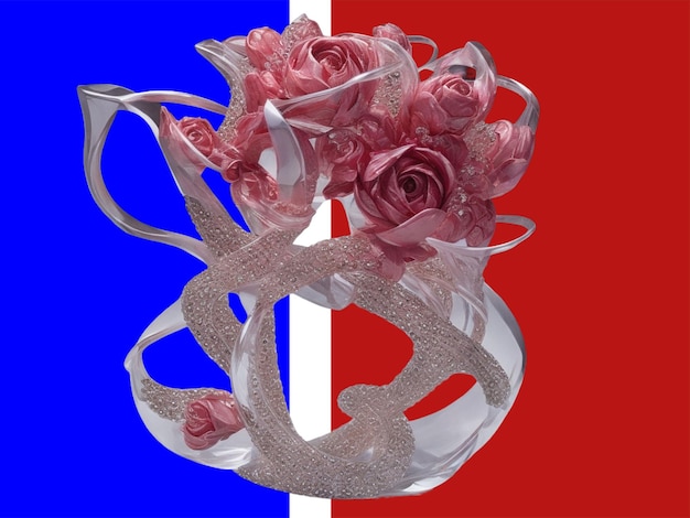 3d Crystal sculpture depicting intertwined roses background