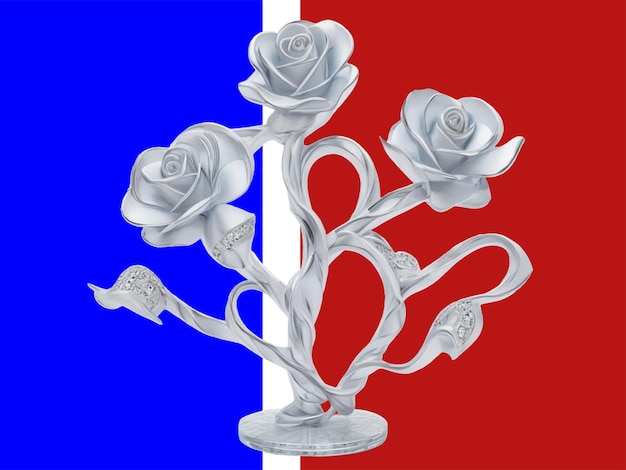 3d Crystal sculpture depicting intertwined roses background