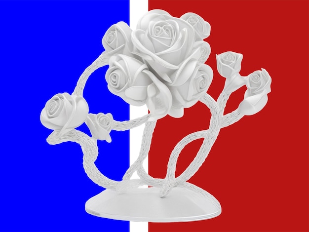 3d Crystal sculpture depicting intertwined roses background