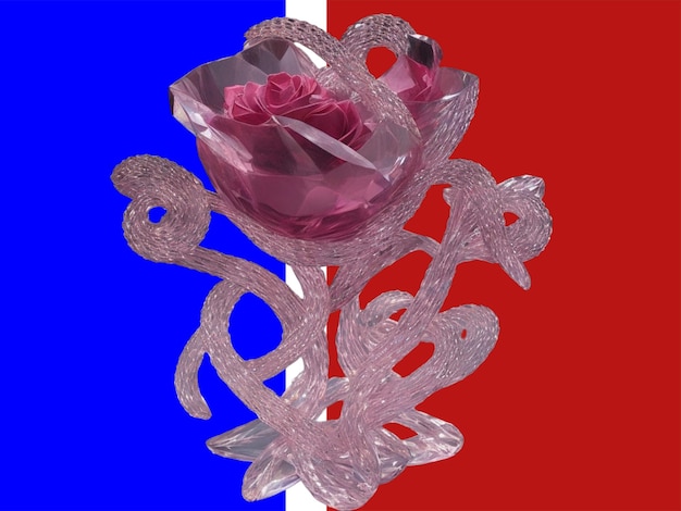 3d Crystal sculpture depicting intertwined roses background