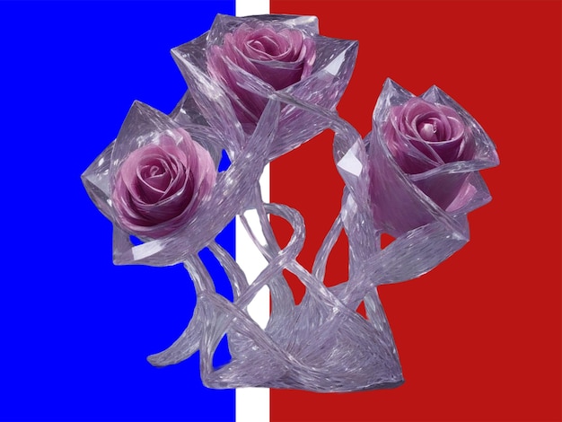 3d Crystal sculpture depicting intertwined roses background