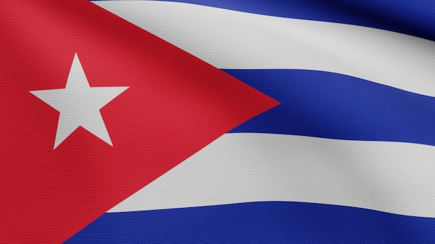 3D, Cuban flag waving on wind. Close up of Cuba banner blowing, soft and smooth silk. Cloth fabric texture ensign background.