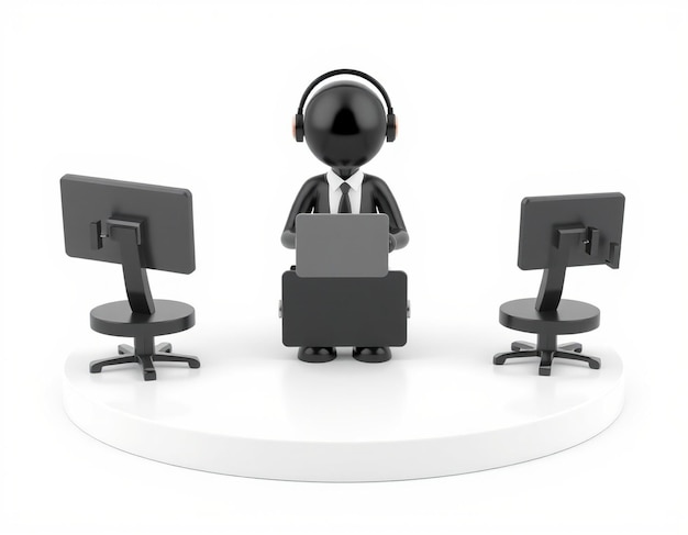 Photo 3d customer support character with headset and computers illustration