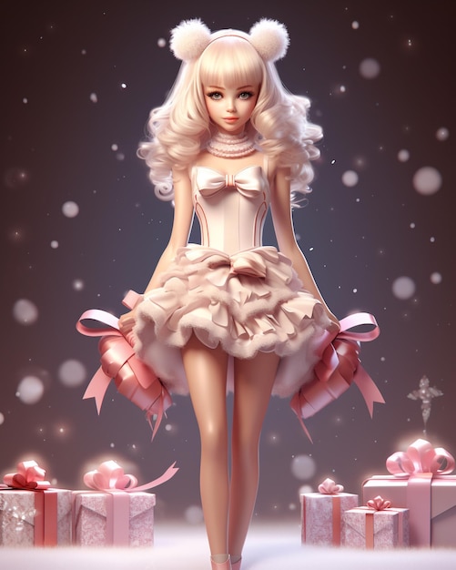 3D cute barbie celebrating christmas