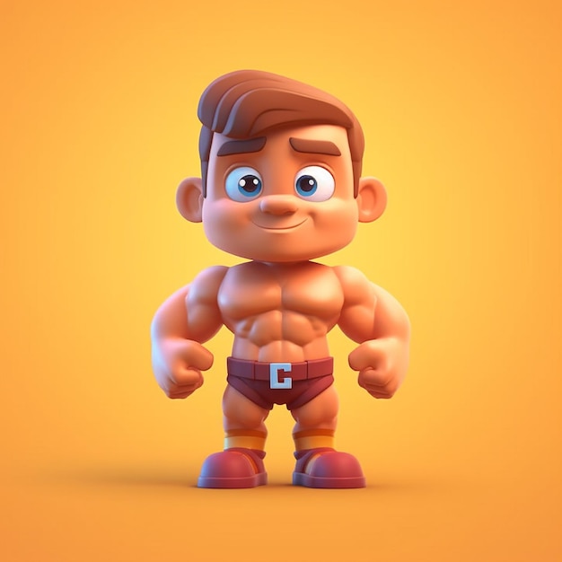 3d cute body builder character AI illustration