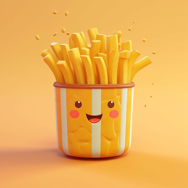 3d cute cartoon fries AI illustration