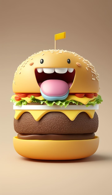 3D Cute Cartoon Hamburguer Character