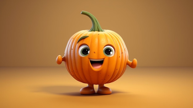 3d Cute Cartoon Pumpkin Character Created with Generative AI