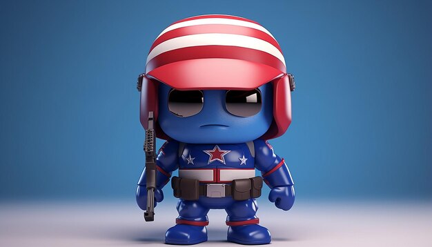 Photo 3d cute cartoon soldier american independence day