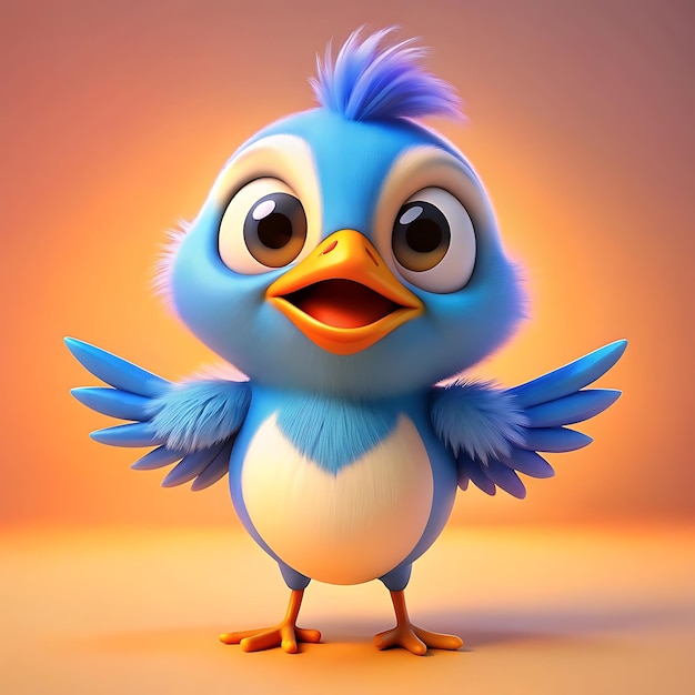 a 3d cute cartoon style blue bird