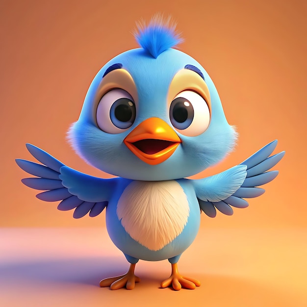 a 3d cute cartoon style blue bird