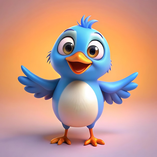 a 3d cute cartoon style blue bird