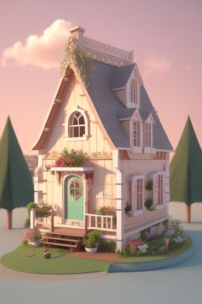 3d cute christmas house