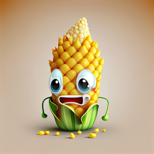 3d Cute Corn Cartoon Character Generative AI