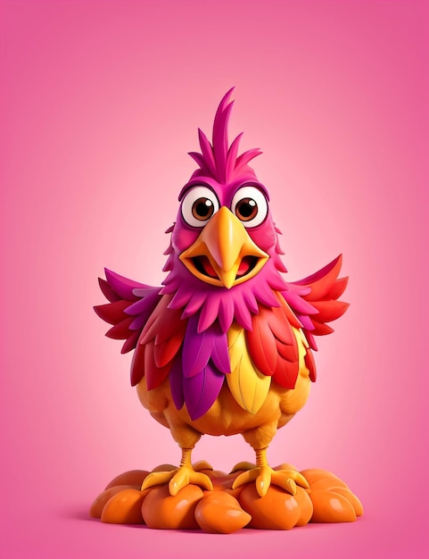 3D Cute and funny rooster cartoon character