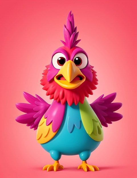 3D Cute and funny rooster cartoon character