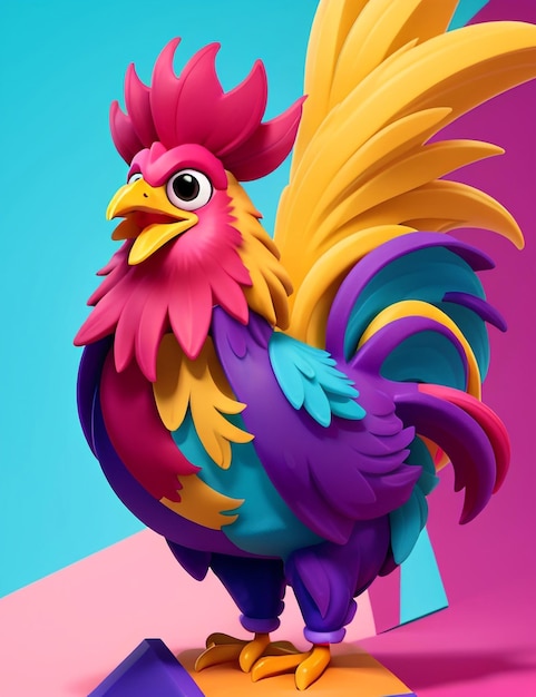 3D Cute and funny rooster cartoon character