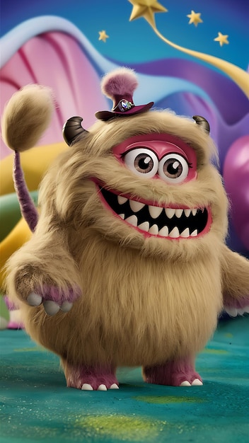 Photo 3d cute furry monster3d cartoon character wallpaper