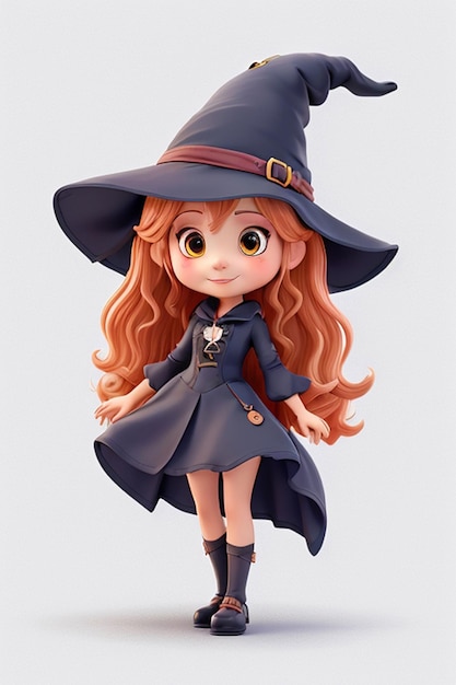 3d cute girl wear halloween witch dress