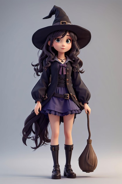 3d cute girl wear halloween witch dress