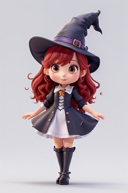 3d cute girl wear halloween witch dress