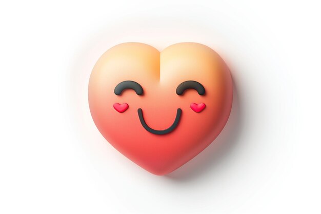 3d cute heart emoji with smiling face and rosy cheeks against plain white background