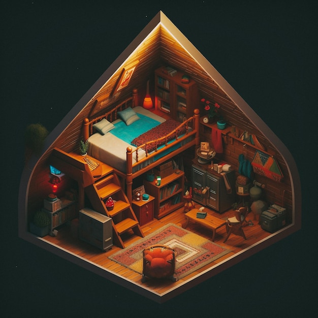 3D cute isometric attic