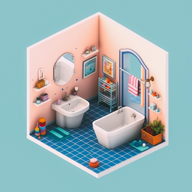 3D cute isometric bathroom