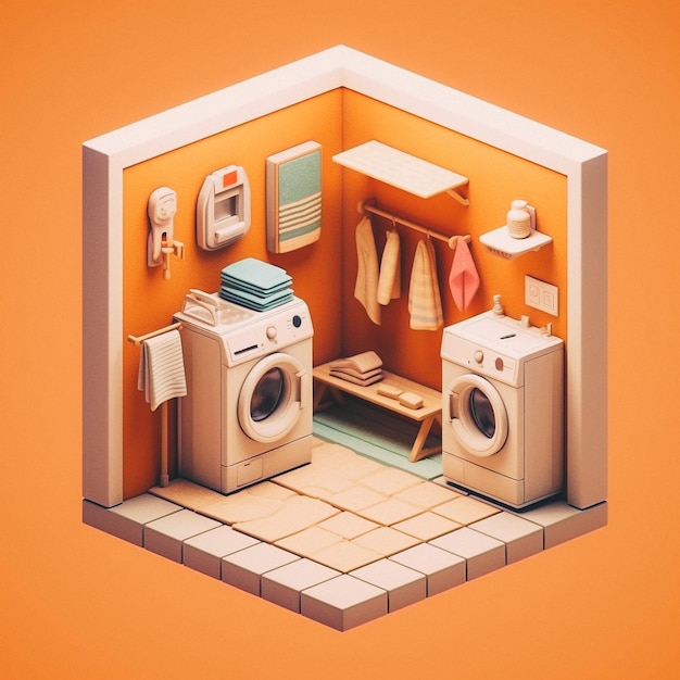 3D cute isometric laundry room