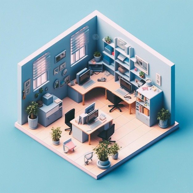 3D cute isometric office