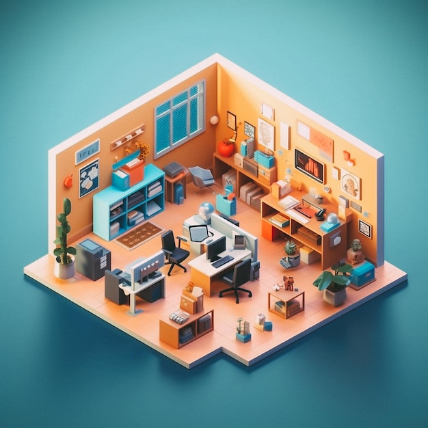 3D cute isometric office