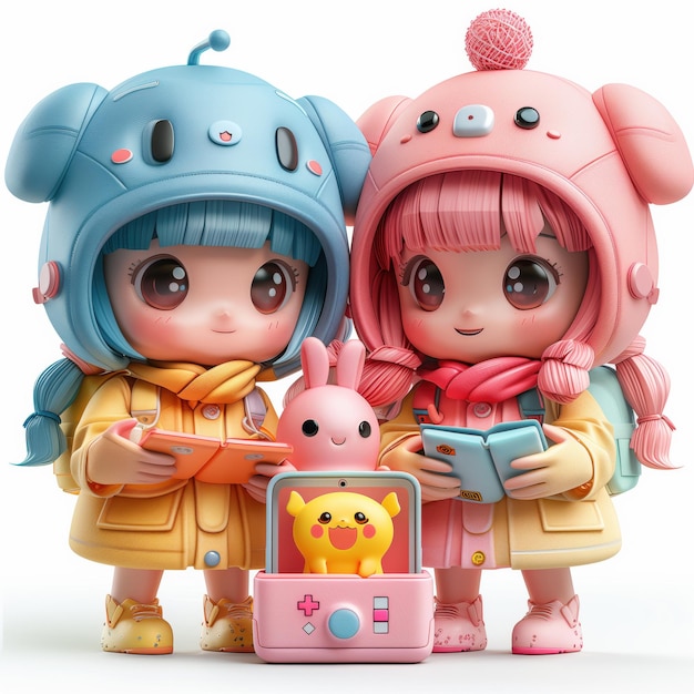 3D Cute Kids with Digital Pets and tablet