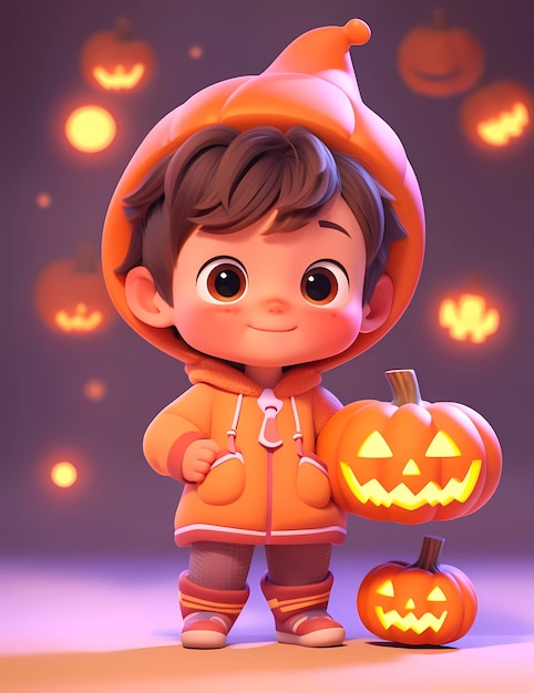 3d cute little boy with funny monster costume with a Halloween theme