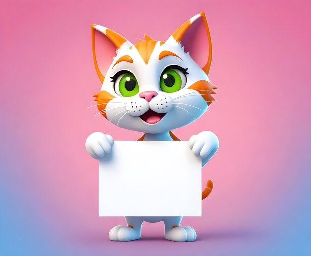 3d cute Monster Animals holding up a blank sign Board colorful cartoon character with empty banner