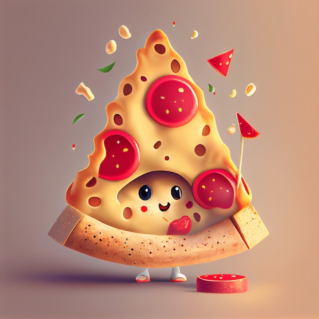 3d Cute Pizza Cartoon Character Generative AI