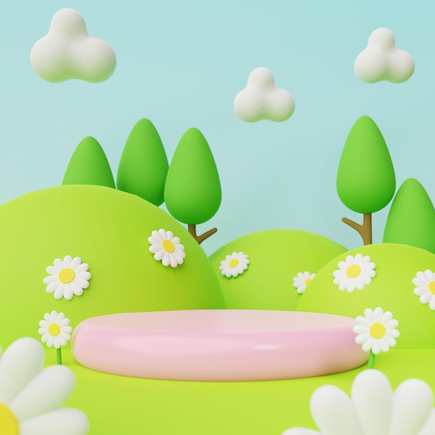 3D Cute Podium Render With Spring Ornament