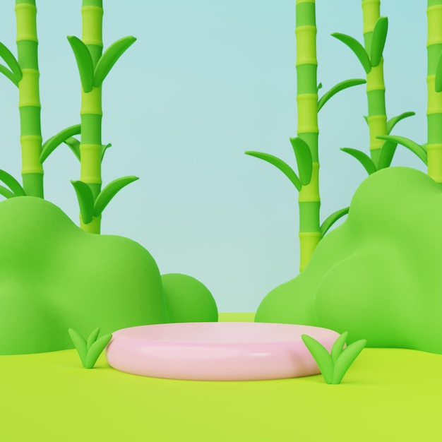 3D Cute Podium Render With Spring Ornament