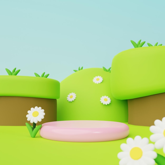 3D Cute Podium Render With Spring Ornament