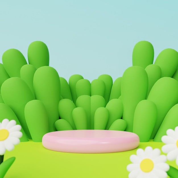 3D Cute Podium Render With Spring Ornament