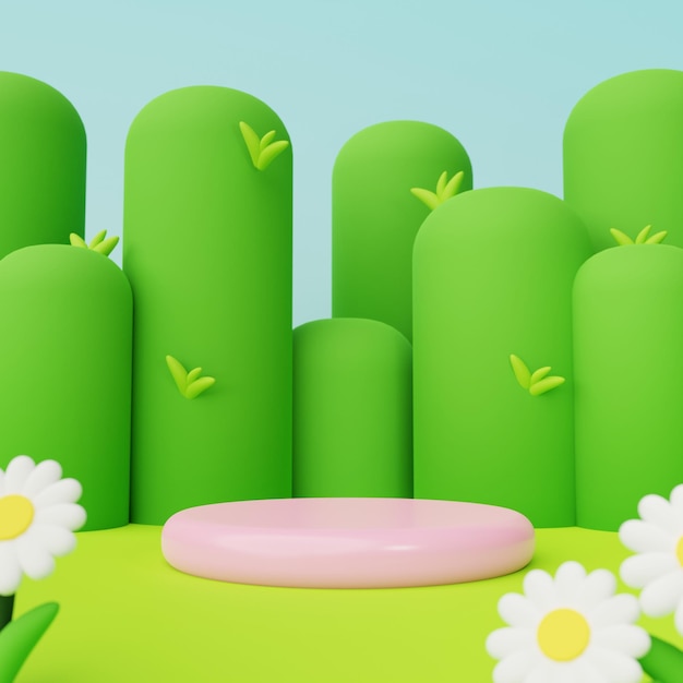 3D Cute Podium Render With Spring Ornament