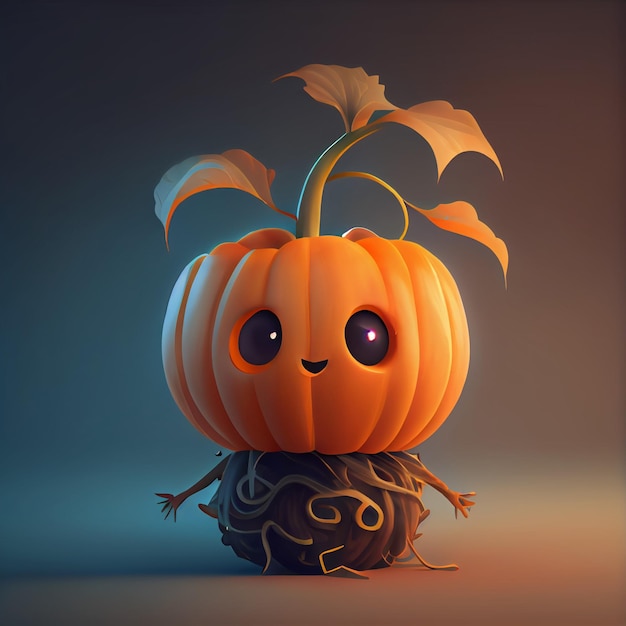 3d Cute Pumpkin Cartoon Character Generative AI