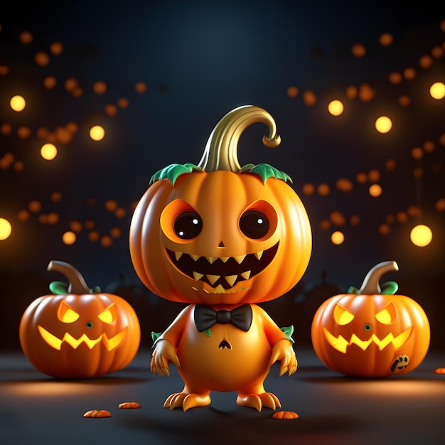 3d cute pumpkin monster in formal suito on halloween