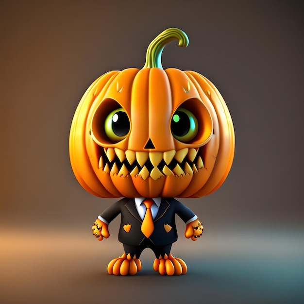 3d cute pumpkin monster in formal suito on halloween