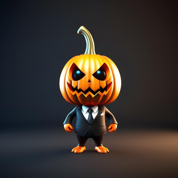 3d cute pumpkin monster in formal suito on halloween