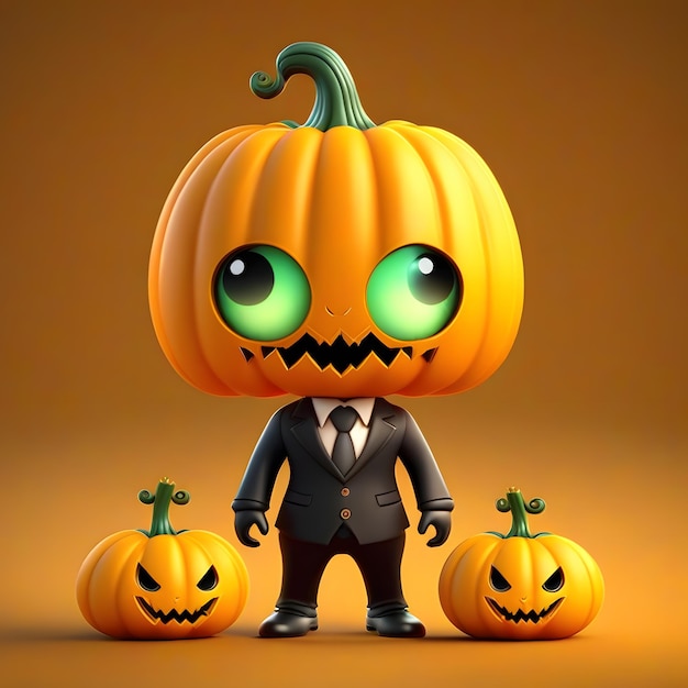 3d cute pumpkin monster in formal suito on halloween