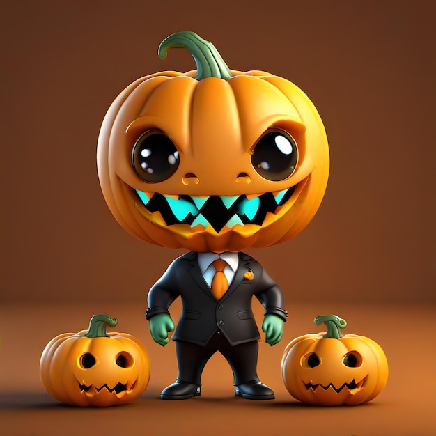 3d cute pumpkin monster in formal suito on halloween