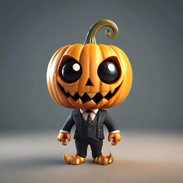 3d cute pumpkin monster in formal suito on halloween